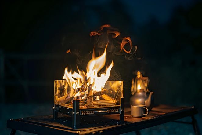 Celestial Fire Altar-Ethanol/ Wood Burner with 360° View for Indoor Zen Decor & Camping,Mindfulness Tool, Stress Relief