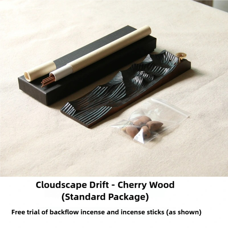 Cloudscape Drift—Natural wood Backflow Incense Burner Mountain & Plain Sculpture,Smoke Flow Art