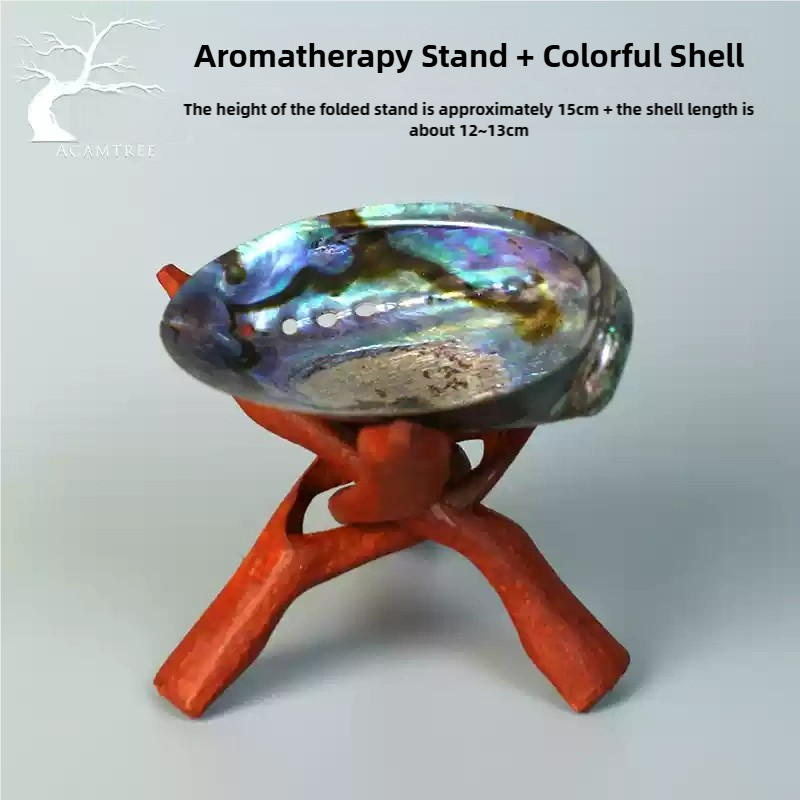 Coastline Cradle — Iridescent Abalone Shell Incense Burner with Handcrafted Wooden Tri-Pod Base for Spiritual Relaxation, Yoga & home scene