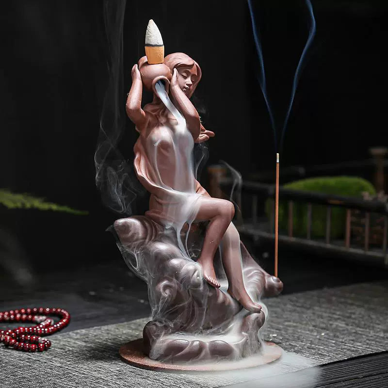 Haze Muse —Ethereal Mist Burner,Backflow Incense,Mythical Mist Sculpture with Stick Incense Holder,Meditation & Home Decor