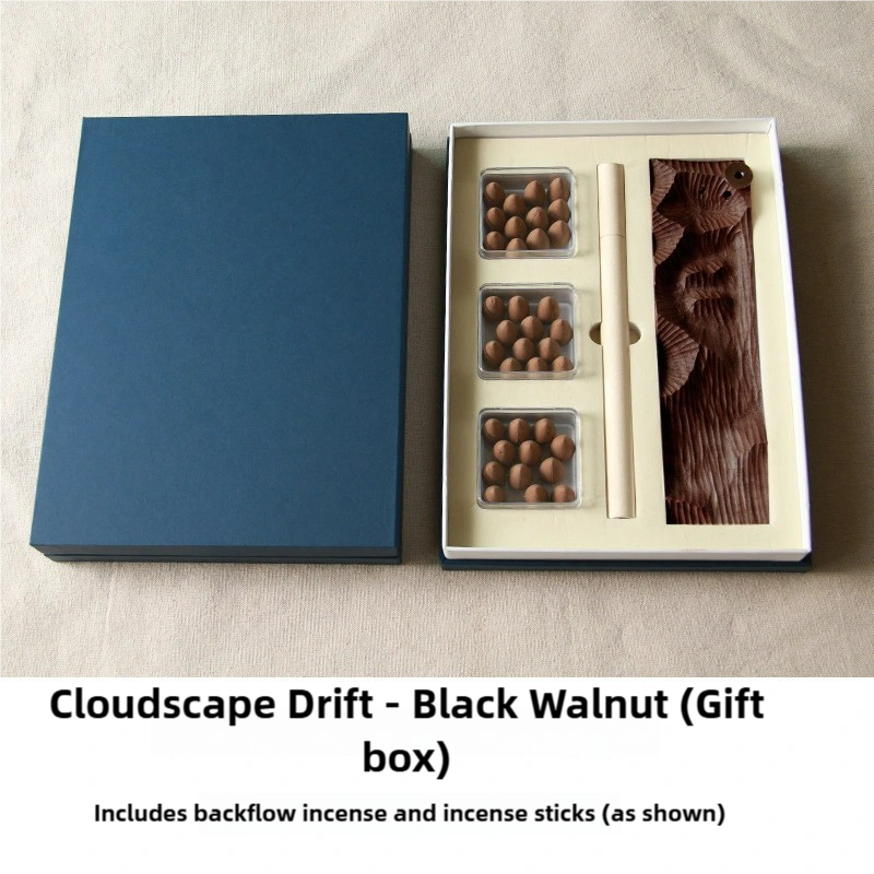 Cloudscape Drift—Natural wood Backflow Incense Burner Mountain & Plain Sculpture,Smoke Flow Art
