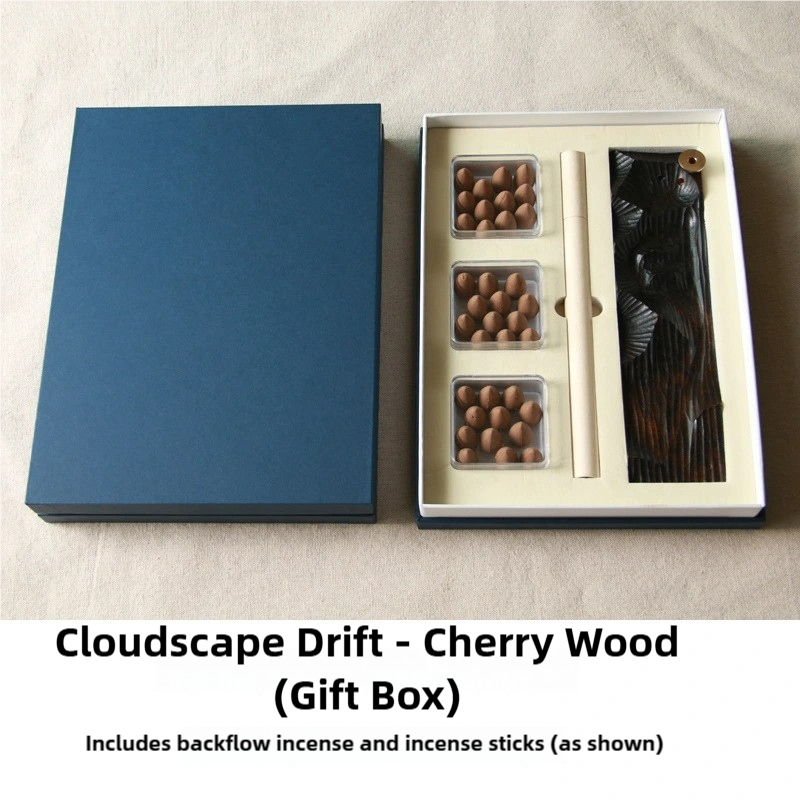 Cloudscape Drift—Natural wood Backflow Incense Burner Mountain & Plain Sculpture,Smoke Flow Art