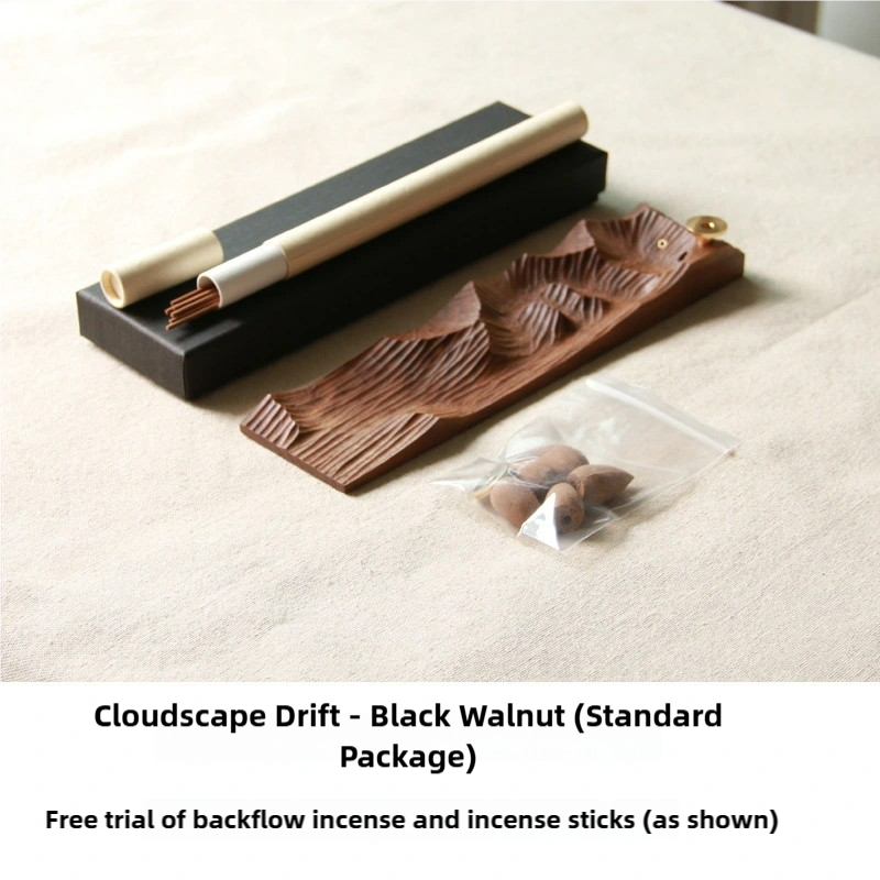 Cloudscape Drift—Natural wood Backflow Incense Burner Mountain & Plain Sculpture,Smoke Flow Art