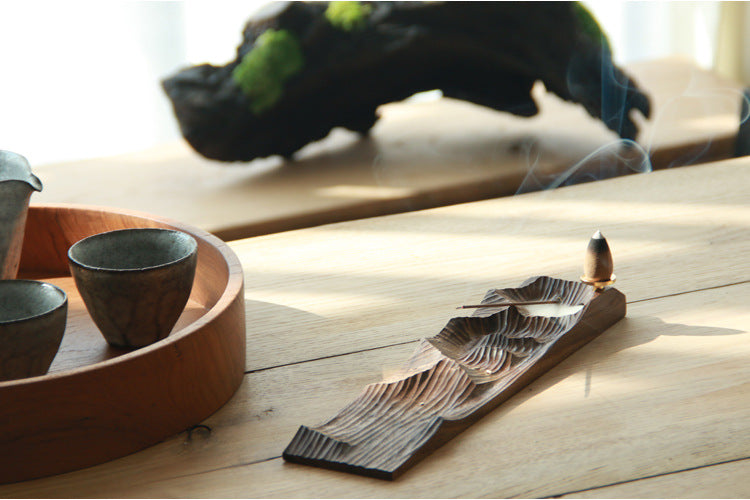 Cloudscape Drift—Natural wood Backflow Incense Burner Mountain & Plain Sculpture,Smoke Flow Art